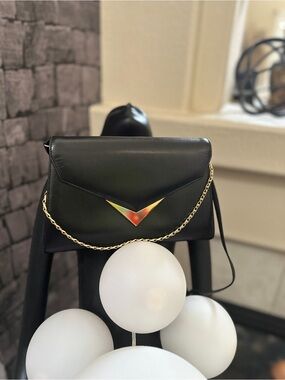 Givenchy Black Leather Crossbody with Gold Chain and V Accent